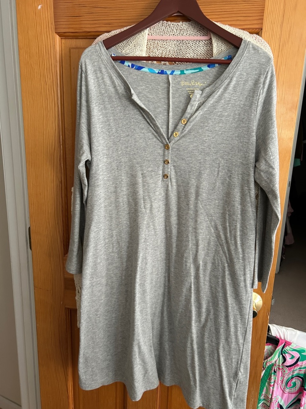 Lilly Pulitzer Heather Gray Henley Tunic with Gold Buttons